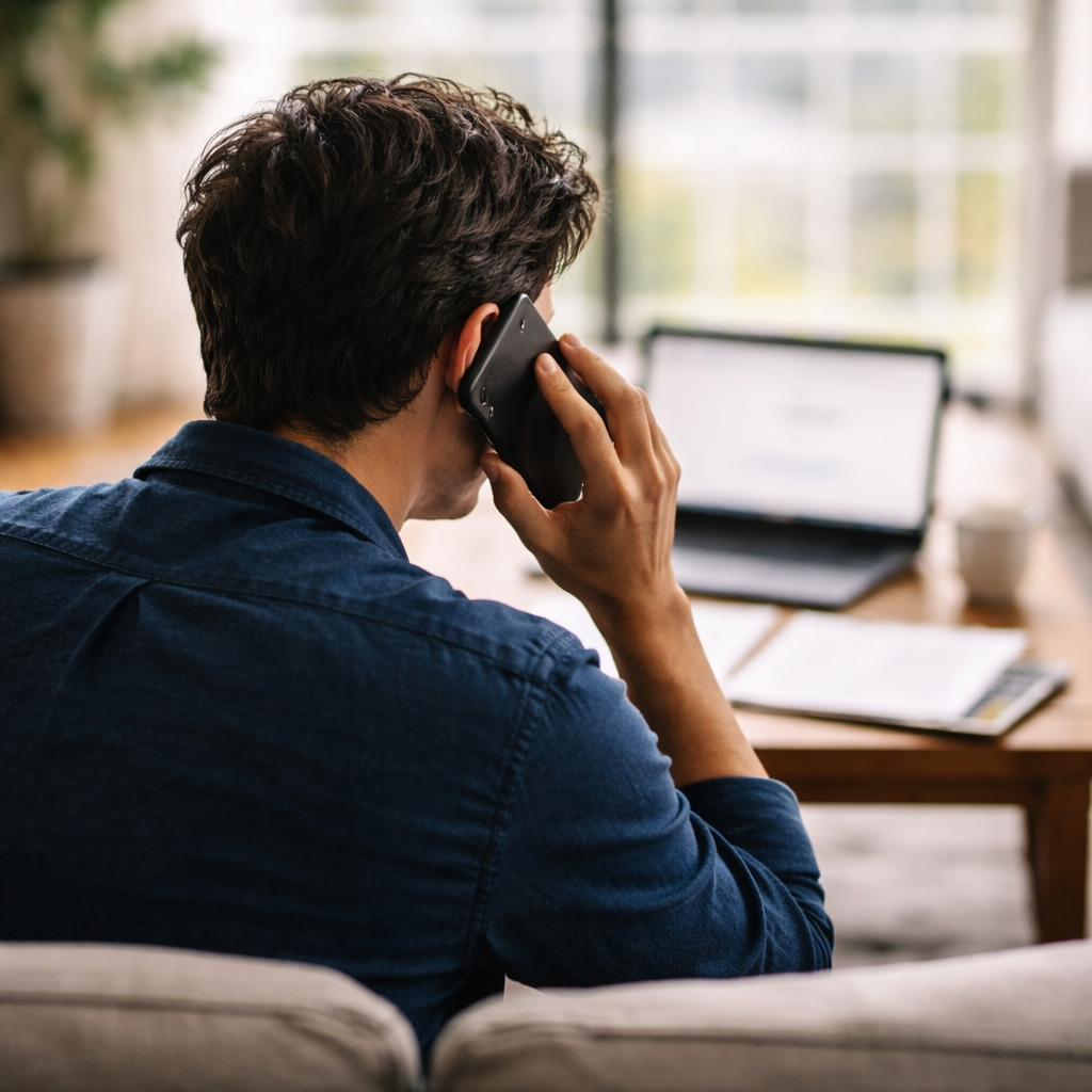 急ぎで買取店に電話をかけるイメージ