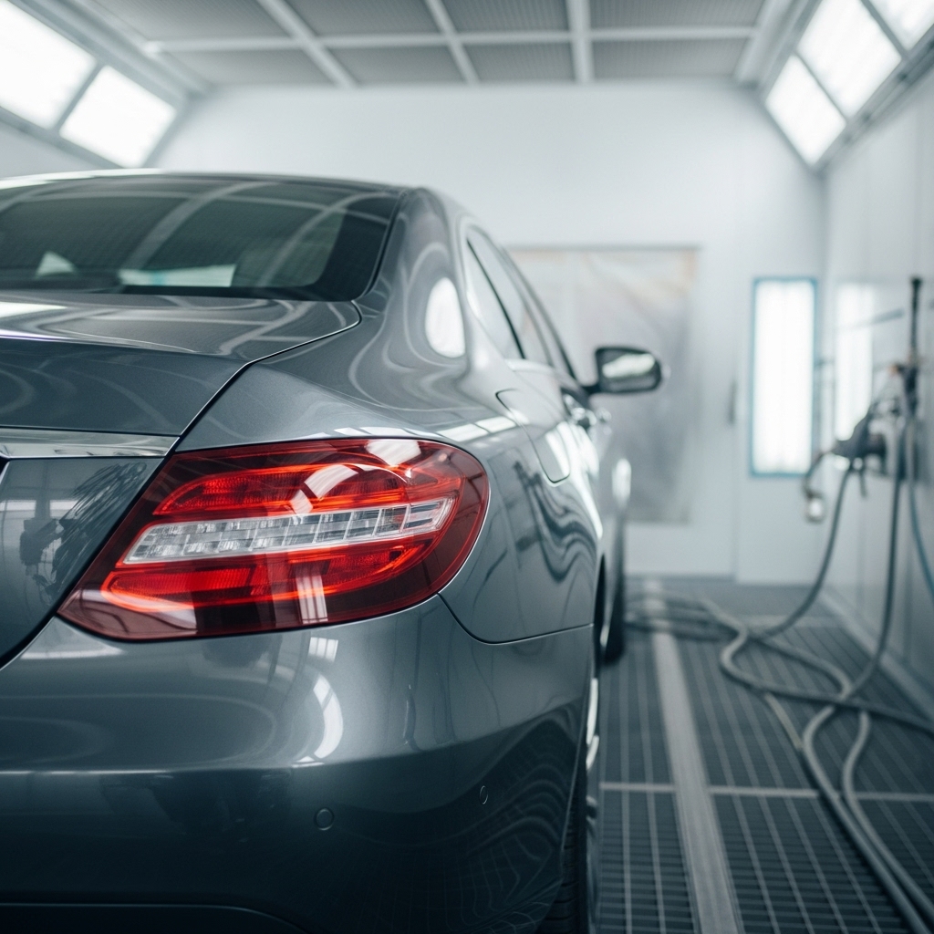 塗装ブースでのメルセデス・ベンツ塗装作業